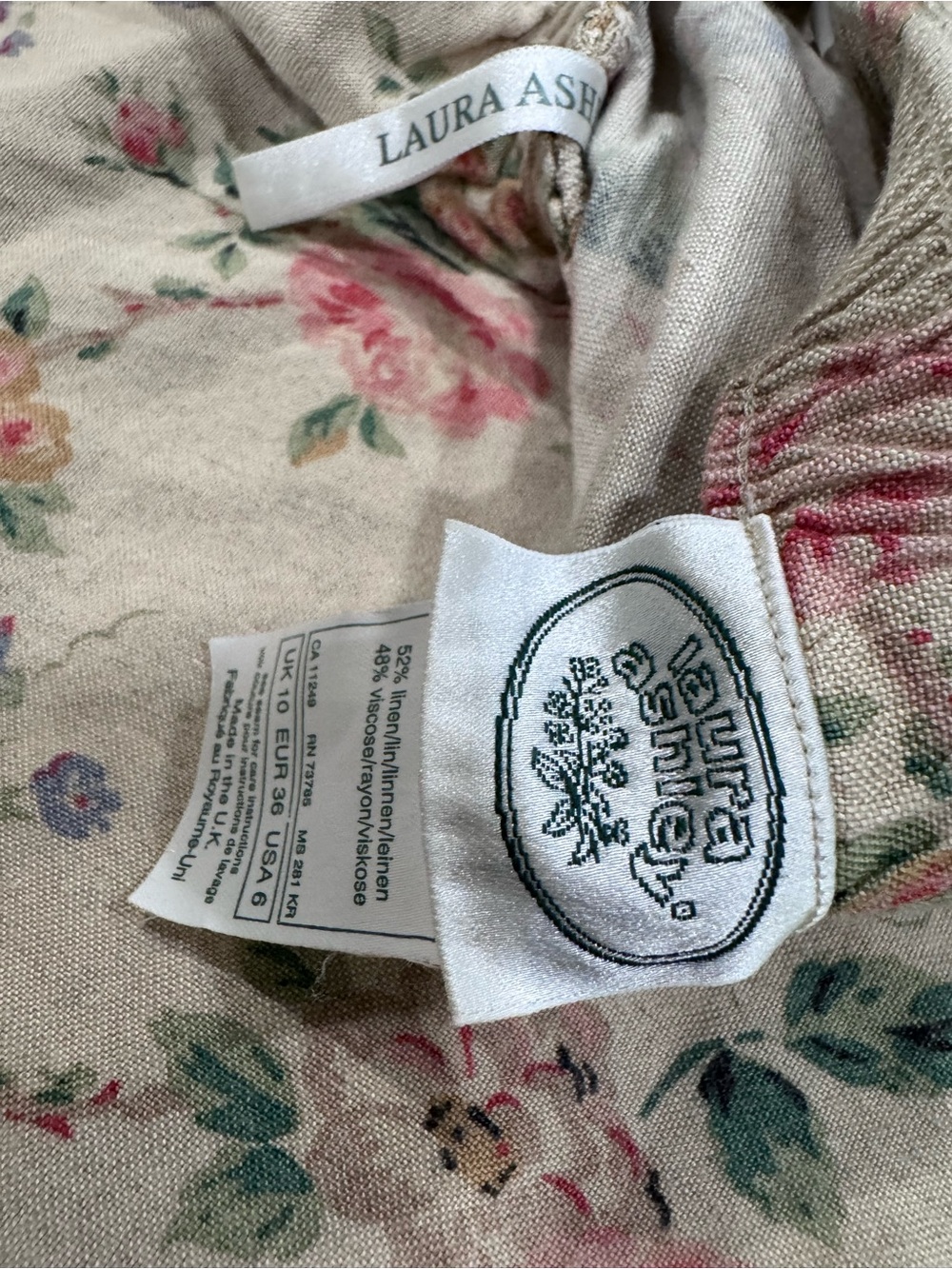 VTG 90s Laura Ashley Floral Linen Blend Midi Skirt Sz 6 Cottagecore Romantic Luv - Picture 7 of 10